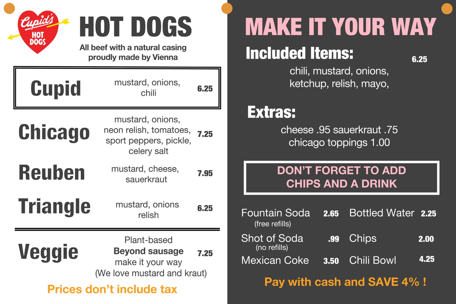 Winnetka location full menu board